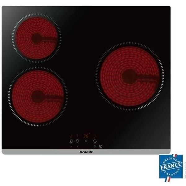 BRANDT BPV6320 - Keramisk kogeplade - 3 zoner - 5300W - L60cm - Glasbelægning - Sort Sort