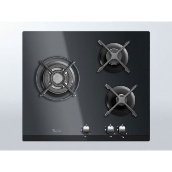 WHIRLPOOL AKT404NB Gaskomfur - 3 brændere - 6350W - L59 x D51cm - Hærdet glasbelægning - Sort