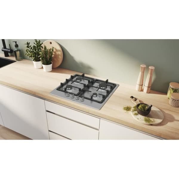 Gaskogeplade - BOSCH Serie 4 - 4 brændere - 52 x 58,2 x 4,5 cm - PGP6B5K90 - Rustfrit stål
