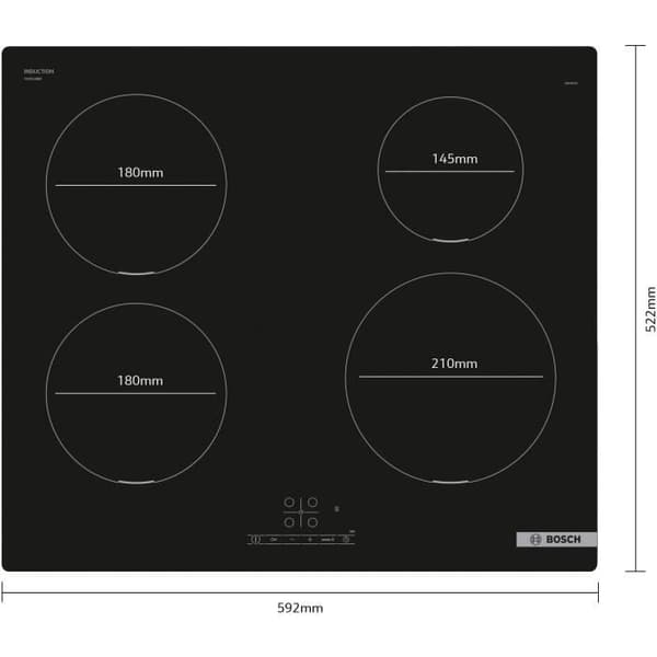 Induktionshäll - BOSCH SER4 - 4 brännare - 4600 W - 59,2 x 52,2 cm - PUE611BB5H - Svart