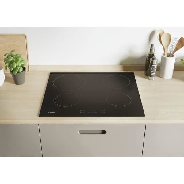 CANDY CH64CCB - Keramisk häll - 4 områden - 6500 W - B 56 x D 49 cm - Glasbeläggning - Svart
