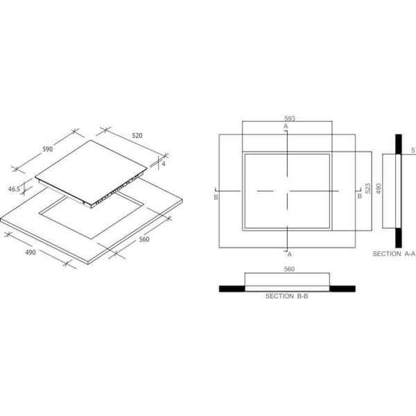 Keramisk spishäll - ROSIERES - 3 brännare - 5500 W - Touchkontroll - 59 x 52 cm - RKD73CT