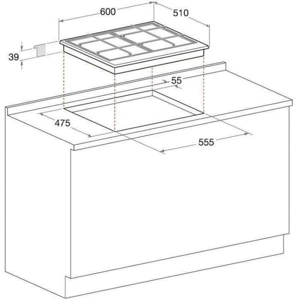 HOTPOINT PNN 641 IX - Gaskogeplade - 4 brændere - 8850 W - L 60 x D51 cm - Rustfri stålbelægning