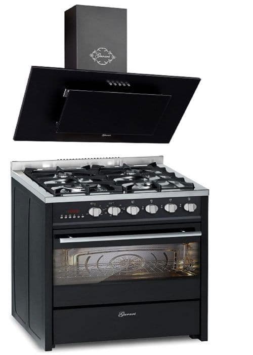 GURARI Gaskök med elektrisk ugn 60 L och köksfläkt 60 cm, 860m³/h GCH E 610 BL+GCH S 211 60 BL N
