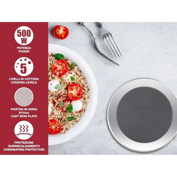 Elvärmeskiva - BEPER - P101PIA003 - 500 W - Rostfritt stål/Gjutjärn - Svart/Grå