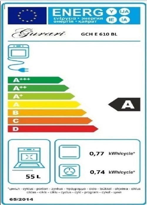 GURARI Gaskök med elektrisk ugn 60 L och kolfilterfläkt 60 cm, 1000m³/h GCH E 610 BL +GCh 462 BL 6 Prime