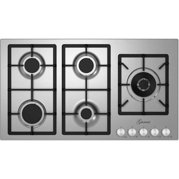Gasköksplatta FQ 905 VRGL 90 cm, rostfritt stål, 4,0 KW WOK, 5 gaskaminer, naturgas, FL.Gas
