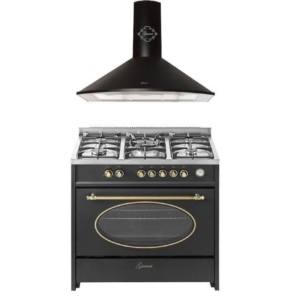 GURARI GCH E 914 BL r+GCH C 046 BL 9, Elektrisk gasskomfyr med retrodesign 8 funksjoner + 90 cm avtrekksvifte