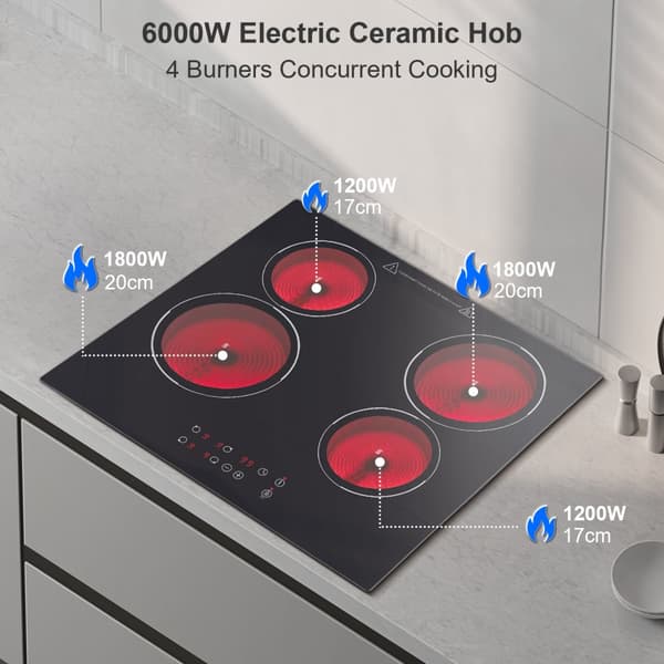 KICHPOWER Keramikhäll, 4 Matlagningszoner, Touchkontroll,Eu
