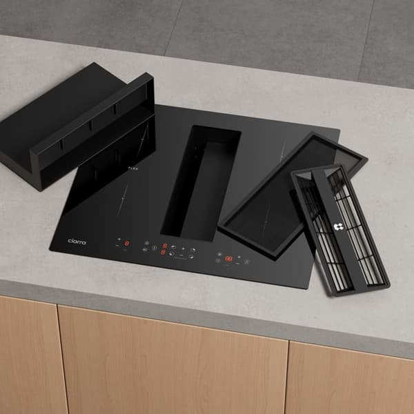Ciarra Plaque Induction Aspirante 59 cm med Plasmafilter 500 m3/h 4 Zoner 7000 W Booster Timer Flexizone 5 Hastigheter