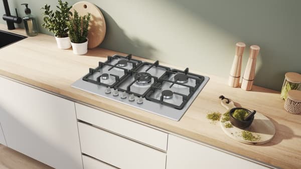 Bosch Serie 4 PGQ7B5K90 liesitaso Ruostumaton teräs Sisäänrakennettu 75 cm Kaasuliesi 5 aluetta