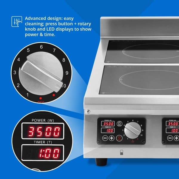 Induktionshäll - 2 x 28 cm - 60 till 240 °C - 400 V - Timer - Royal Catering