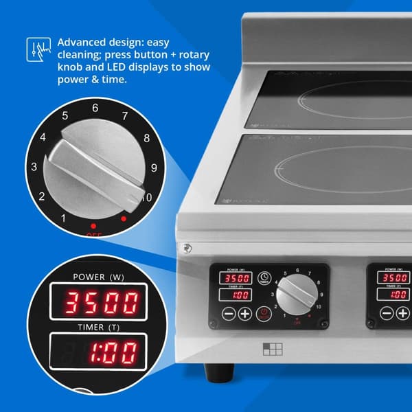 Induktionshäll - 6 x 28 cm - 60 till 240 °C - 400 V - Timer - Royal Catering