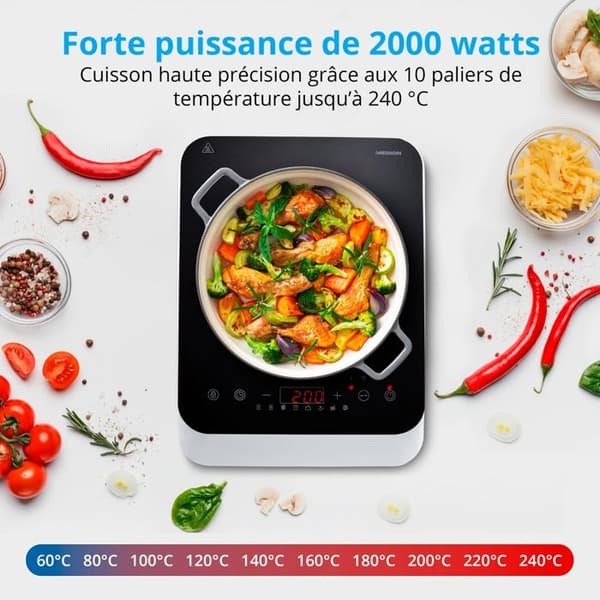 Bordshäll med induktionshäll MEDION MD18490 1 brännare 2000W 8 program 10 nivåer 60-240°C Svart/Vit