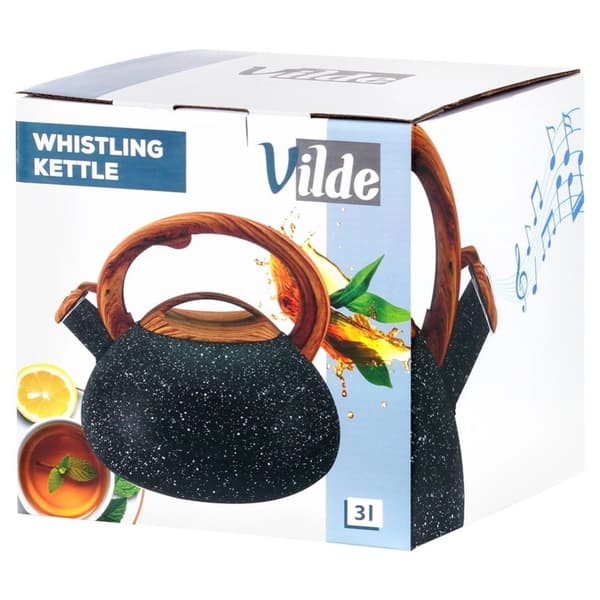 Gaskedel Induktion med Whistle Steel Sort Solid Holdbar VILDE 3 l