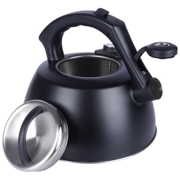 Stålkedel med fløjte og termometer, sort, 3 l