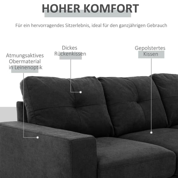 L-formad soffa, 193x136x85 cm, Svart