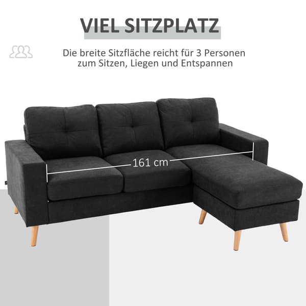 L-formad soffa, 193x136x85 cm, Svart