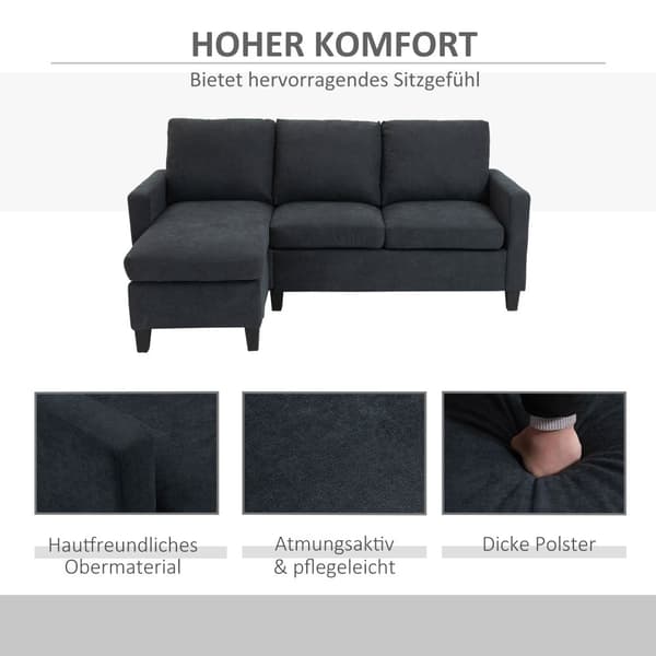Hörnsoffa, 197x139x91 cm, Mörkgrå