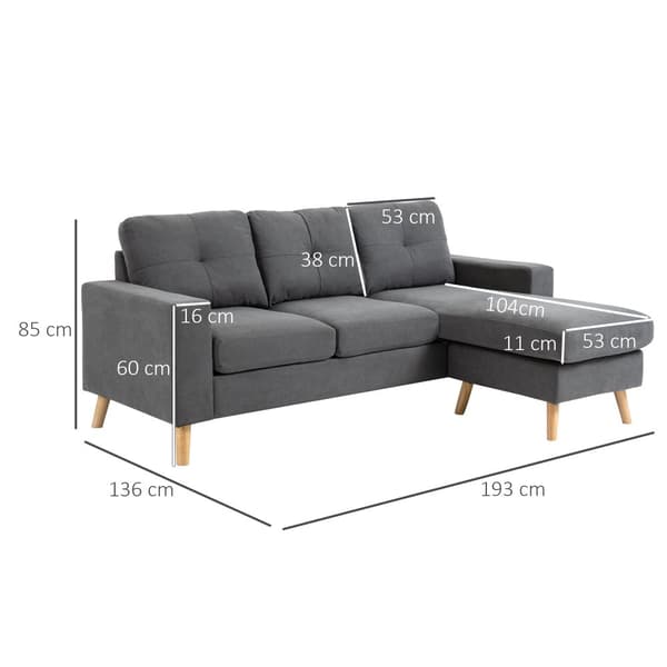 Hjørnesofa, 93x136x85 cm, Grå