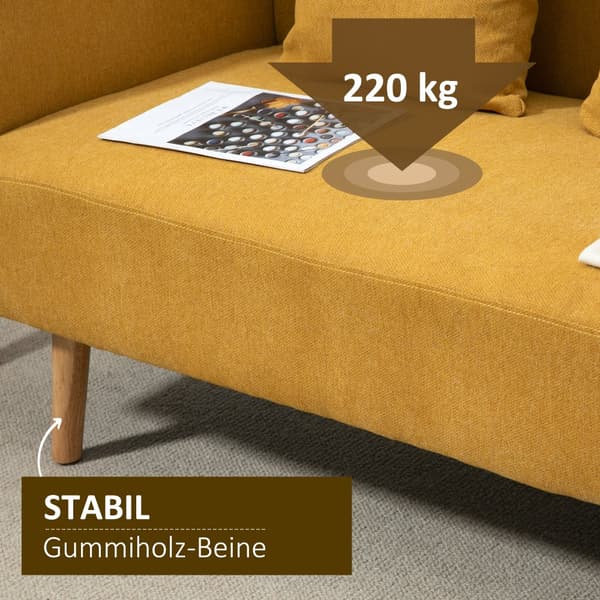 Kahden istuttavan sohva, Loveseat, 130x70 cm, Keltainen
