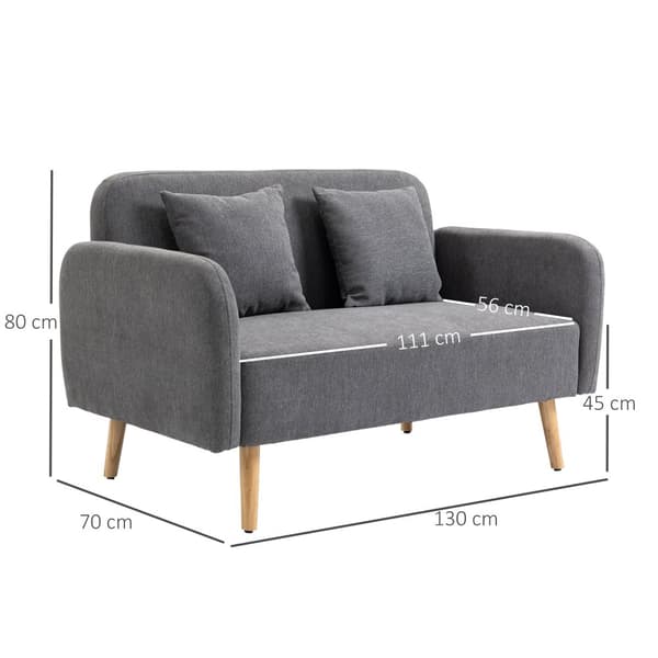 Dubbelsoffa, Tvåsitssoffa med Kuddar, 130x70x80 cm, Grå