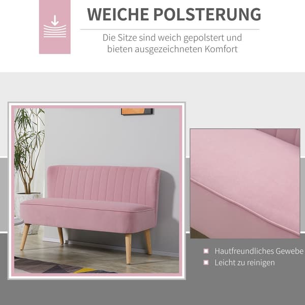 To-personers stofsofa, 117x56.5x77 cm, Pink