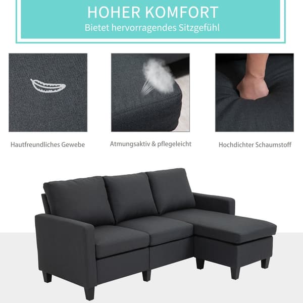 Hörnsoffa, 197x139x91 cm, Mörkgrå