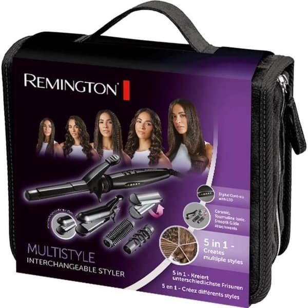 5in1 Multistyler - Remington S8670 Rak, Curl, Wave, Spiral, Waffle - 4 utbytbara tips, hårspännen, fodral