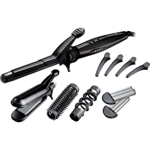 5in1 Multistyler - Remington S8670 Rak, Curl, Wave, Spiral, Waffle - 4 utbytbara tips, hårspännen, fodral musta