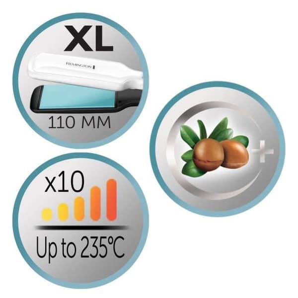 Plattång - Remington - S8550 - Avancerad keramik - Justerbar temperatur - XL flytande plattor