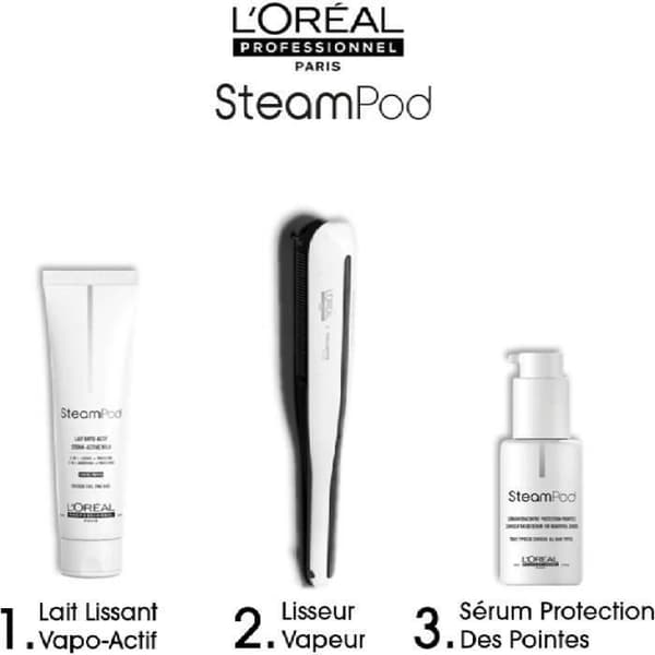 Steampod 3.0 Pack - L'Oréal Professionnel - UFR10011 - Professionell 2 i 1 ånguträtning - Serum - Ångaktiverad behandling - Vit
