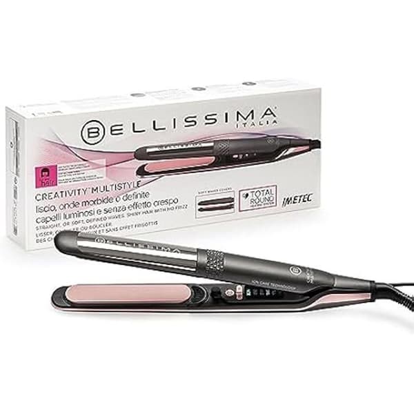Bellissima Creativity Multi-Style Plattång för hår, rakt eller vågigt hår, keramisk beläggning plus diamantpartiklar plus keratin,
