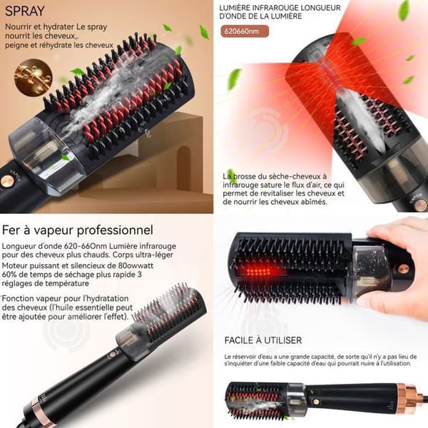 INN Steam Hair Plattång 3 temperaturnivåer Varmluft Ångkam för lockning och uträtning av hår Torkkam Dual Usa