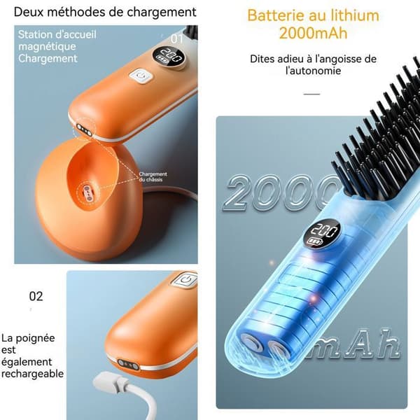 Borst för att räta hår INN® 2000mAH 5 temperaturinställningar Magnetisk laddningsdocka Rättaren slätar ut håret