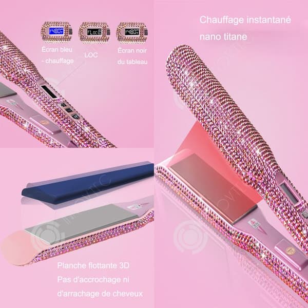 INN Plattång 26x3cm lyxig diamanthårplattång utjämningsplatta för plattång keramiska rosa uppvärmda rullar