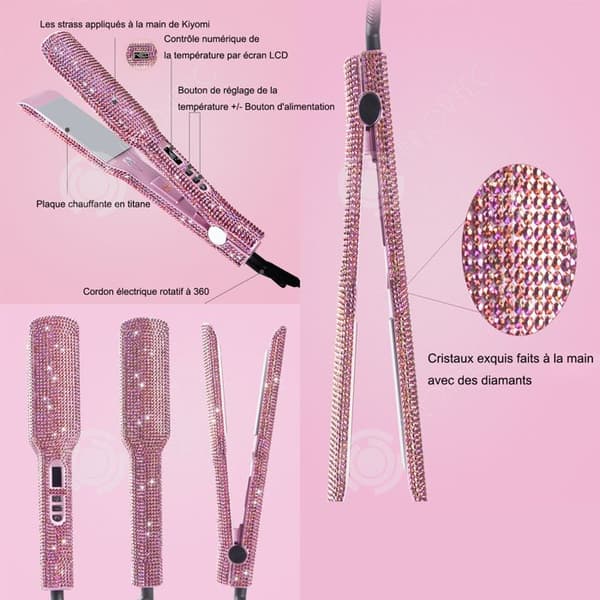 INN Plattång 26x3cm lyxig diamanthårplattång utjämningsplatta för plattång keramiska rosa uppvärmda rullar