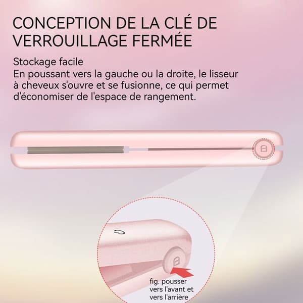 Trådligt plattång - INN® - 15 mm - 3000 mAh - Keramisk beläggning - Rosa