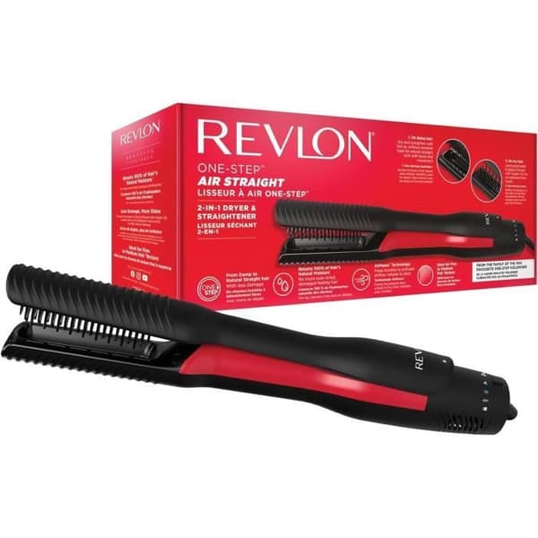 Hårtork och plattång i en enhet - REVLON - ONE STEP AIR STRAIGHT - RVDR5330E Svart, Röd