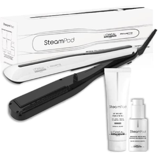 Steampod 3.0-pack - L'Oréal Professionnel - UFR10011 - 2-i-1 professionell ångplattång - Serum - Ångaktiverad behandling - Vit