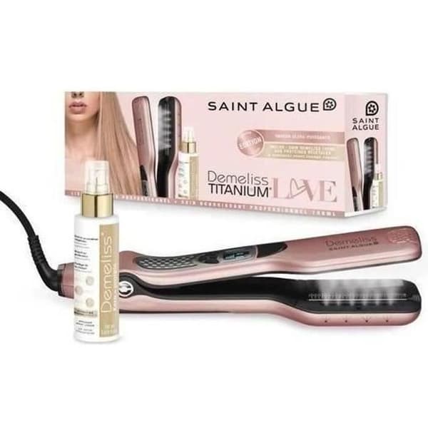 SAINT ALGUE Demeliss TITANIUM Love Edition Höyrysuoristusrauta GOLD ROSE Color + 100ml Kera-PROTEIN Nourishing Treatment