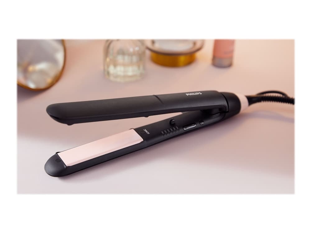 Philips Essential ThermoProtect-plattång, Plattborste, Varm, 230 ° C, 30 s, Svart, Rosa, Hängögla
