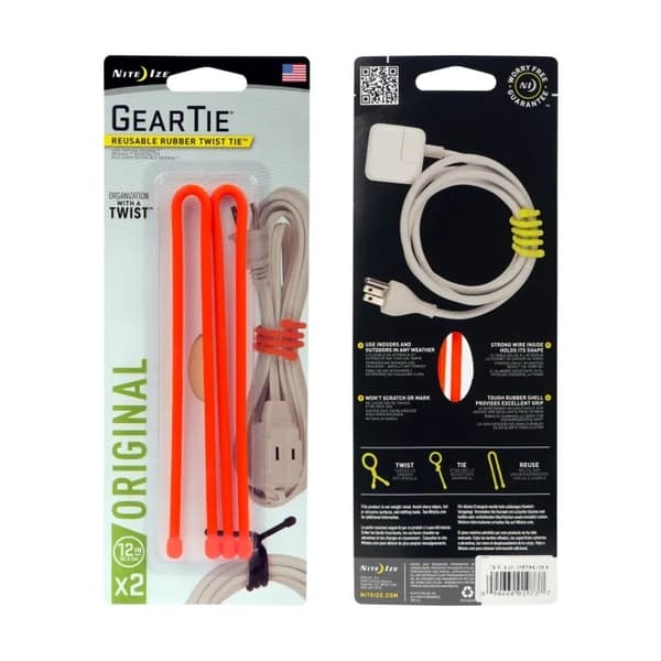 NITE IZE GEAR TIE 12 inches/ 30 cm 2-PACK, gummerad böjbar vajer Orange