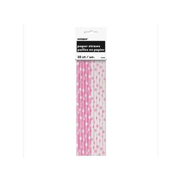 Unique Party Polkaprikkede engangssugerør (pakke med 10 stk.) Pink/White One Size
