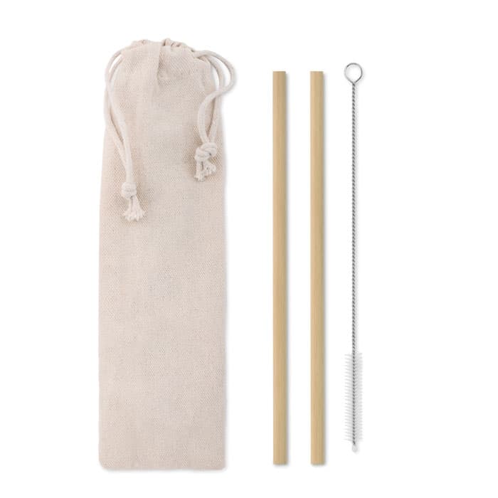 Sugrör av bambu (2-pack) och sugrörsborste i bomullspåse