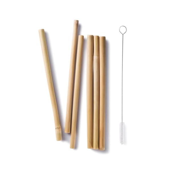 Sugrör av bambu och sugrörsborste (6-pack)
