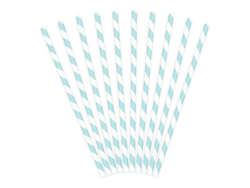 Sugrör babyblå randiga, 10-pack