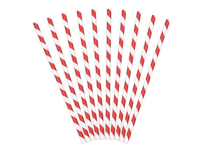 Sugrör randiga röda, 10-pack