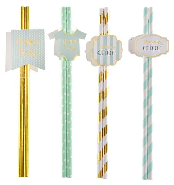 Sugrör Baby mint/guld, 8 st