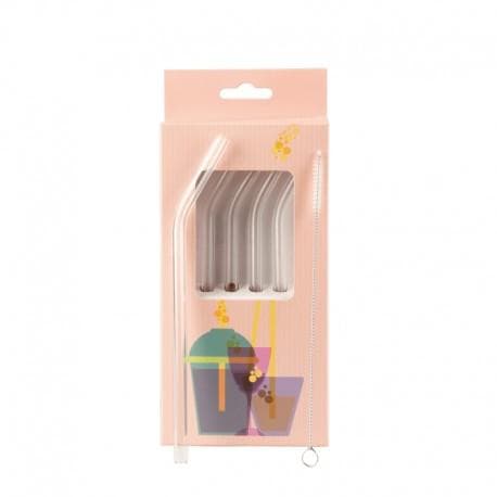 Sugrör i glas 4-pack med borste från Muurla längd 18 cm